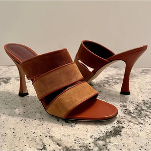 NEW STAUD Sonny High Heeled Sandals Colorblock Brown Leather Size 38.5 EU 8 US